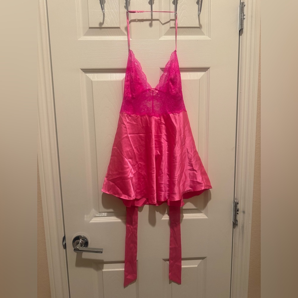 Victoria's Secret Babydoll Top Hot Pink Satin & Lace Medium